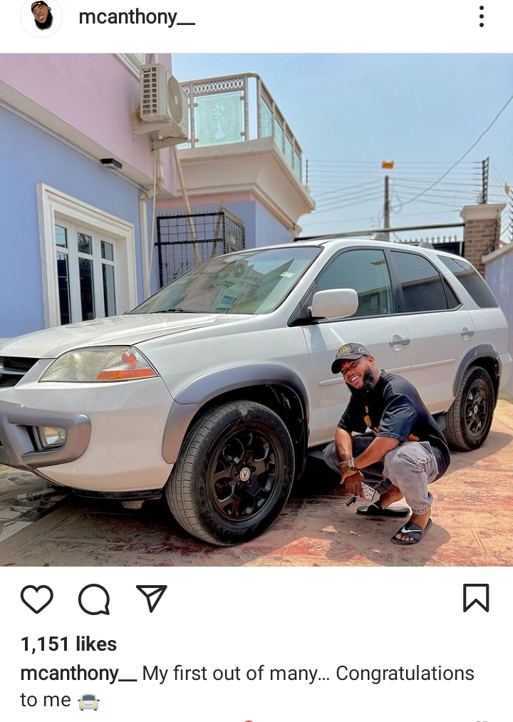 Skit maker, McAnthony Buys First Car, Visits Mum For Prayers